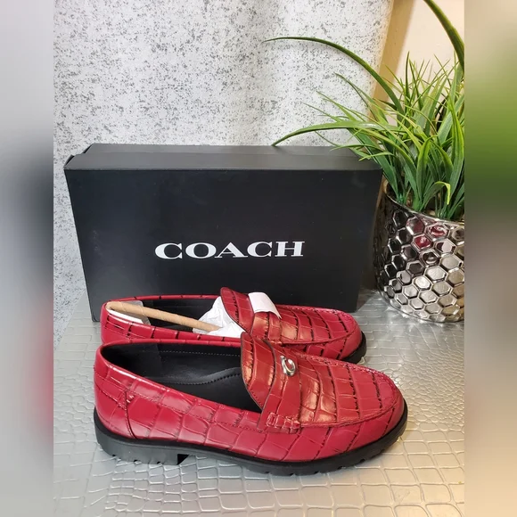 Coach NWB Joselyn Embossed Croc Loafers Dark Ruby Size 7B - Picture 10 of 16